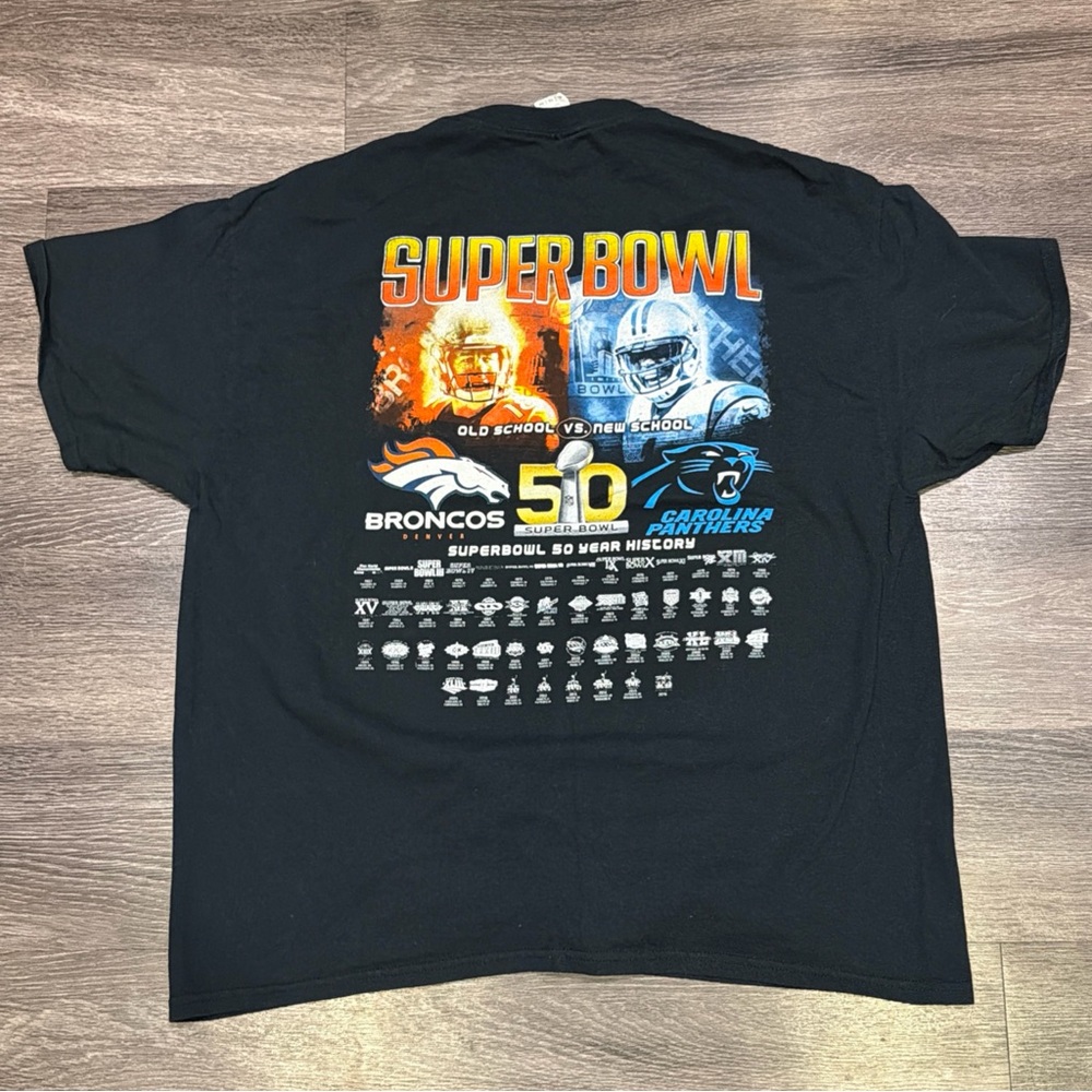 Super Bowl 50 Shirt Short Sleeve Broncos Panthers Black Gildan Men’s Extra Large
